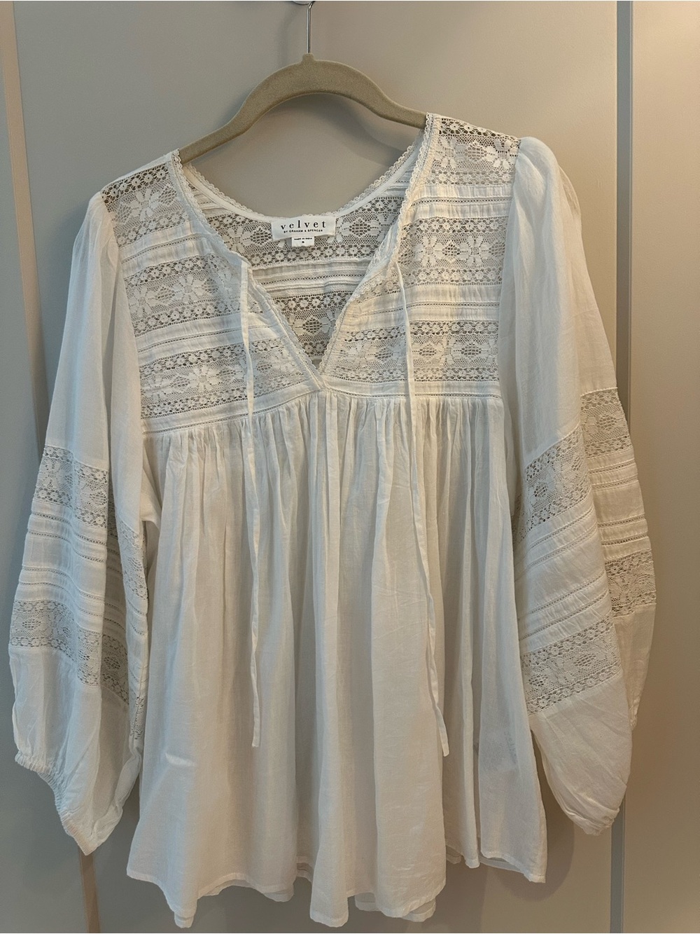 Velvet by Graham & Spencer Ivory Crochet-Yoke Peasant Tunic
